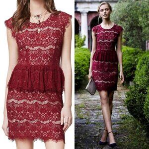 Anthropologie Burgundy‎ Lace Mini Dress Size Medium Cocktail Romantic Bohemian M